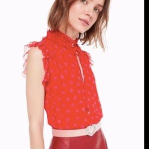 Kate Spade Red and Pink Ruffle Top